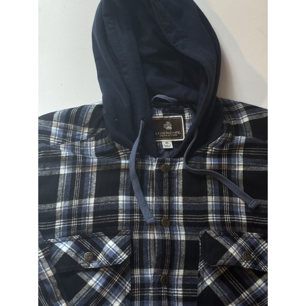 Legendary Outfitters Jacket Mens XL Blue Plaid Flannel Hooded Quilted Lined